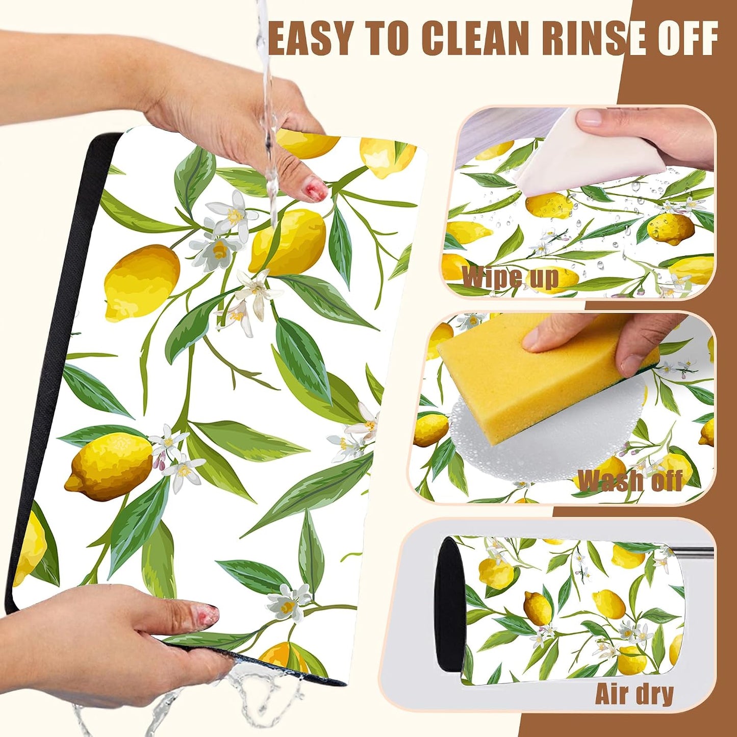 Lemon Fruits Coffee Mat Absorbent Dish Drying Mat for Kitchen Counter Hide Stain Rubber Backed Coffee Bar Accessories Fit Under Espresso Machine Cafe Table, 11.8 x 19.7 Inch