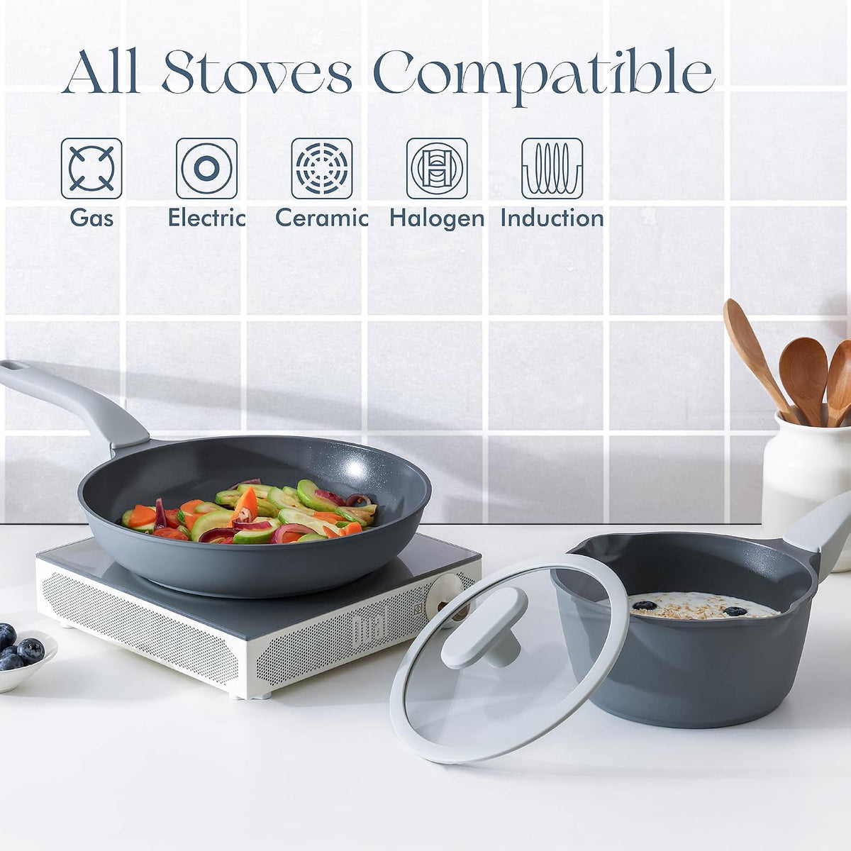 Nonstick Ceramic Frying Pan Set, Non Toxic Nonstick Pan Skillet, Healthy Egg & Omelet & Chef's Pan, PTFE PFOA & PFAS Free, Induction Compatible (8+12 Inch)