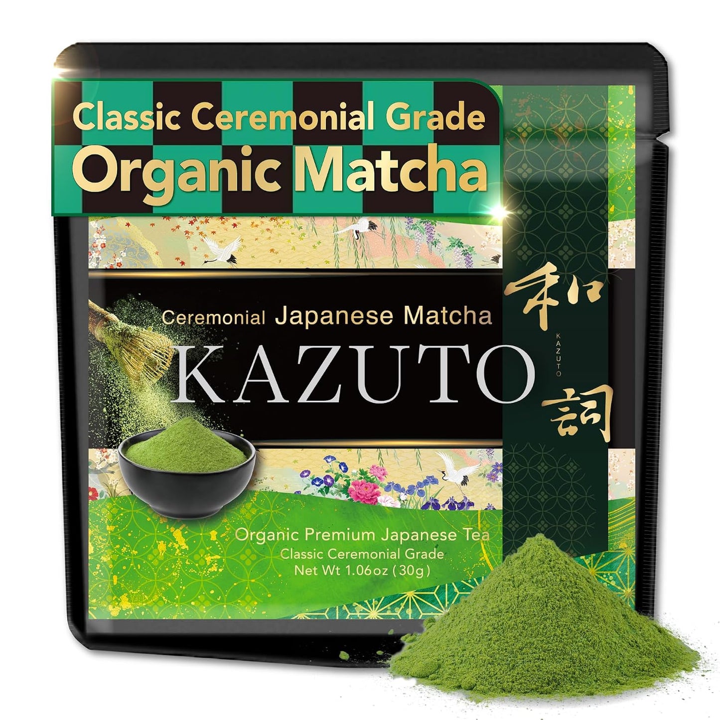 Kazuto Classic Ceremonial Grade Matcha Green Tea Powder - Premium First Harvest Single Origin USDA Organic Gluten-Free Vegan, 100% Pure Unsweetened No Additives from Shizuoka (1.06oz, Classic)