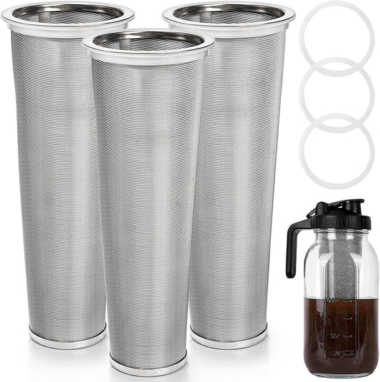 Goaste 3 Pack Cold Brew Coffee Filter for 64oz Wide Mouth Mason Jar, 304 Stainless Steel Strainer with Seal Ring, Coffee Tea