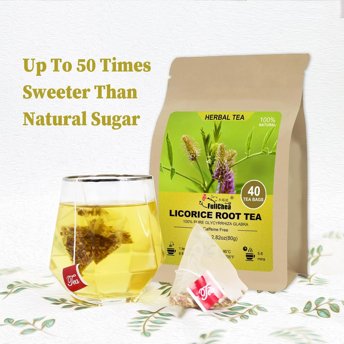 FullChea - Licorice Root Tea Bags, 40 Count, Premium Licorice Root | Naturally sweet herbal infusion, caffeine-free, traditionally enjoyed for digestion and respiratory wellness