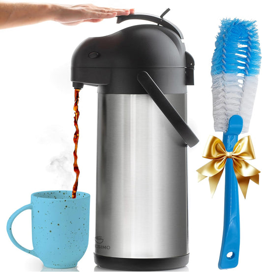 Coffee Carafe Airpot & Cleaning Brush - 101oz / 3L Airpot 12 Hours Hot Water Dispenser or 36 Hours Cold Drink Dispenser with