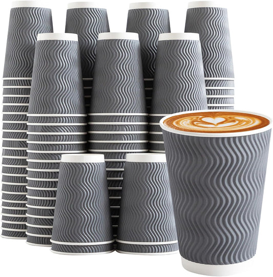 Coffee Cups 12 oz 120 Pack, Corrugated Insulated Ripple Wall Disposable Paper Coffee Cups 12oz, To Go for Hot Beverage or