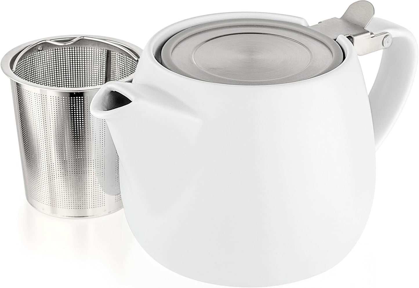 Tealyra - Pluto Porcelain Small Teapot White - 18.2-ounce (1-2 cups) - Matte Finish - Stainless Stee
