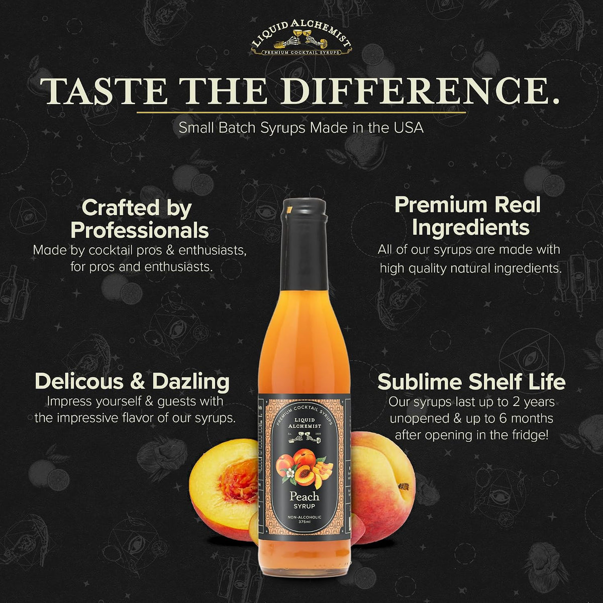 Liquid Alchemist Peach Syrup for Cocktails, Made with Real Ingredients | 12.7oz, 1 Pack