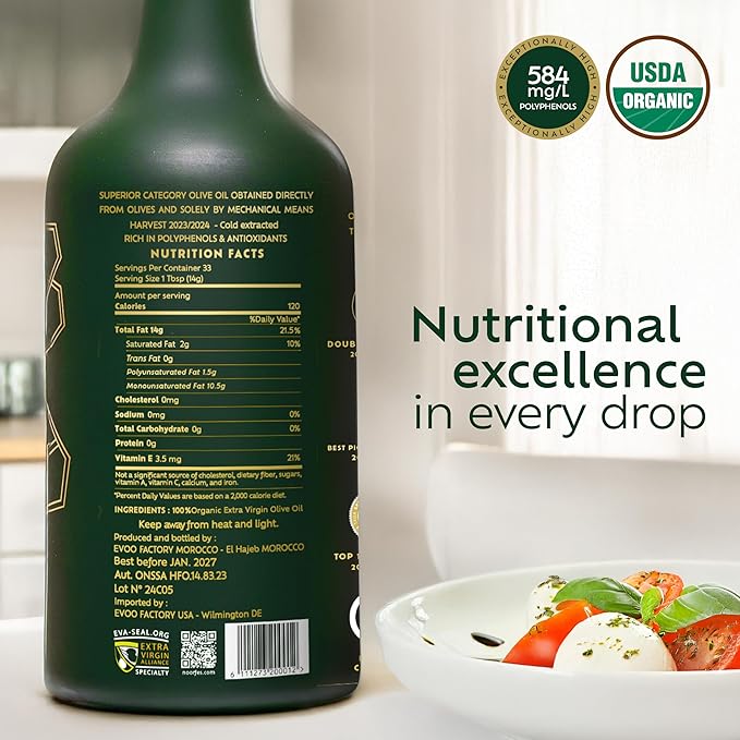 NOOR FÈS 20+ Awards EVOO | Polyphenol Rich 584 mg/kg | USDA Organic Extra Virgin Olive Oil | Moroccan Picholine | Cold Extracted Olive Oil | Great Gift for Chefs | 17 Oz.