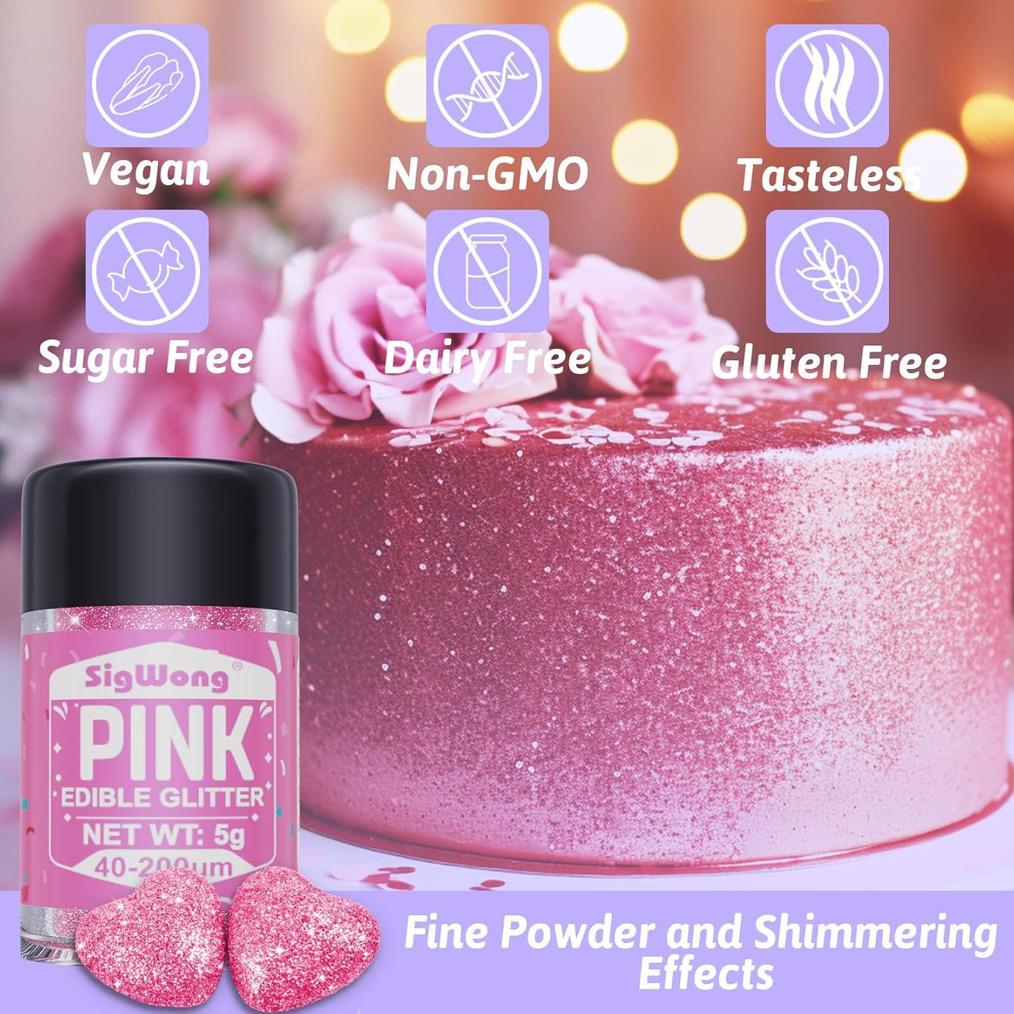 Edible Glitter - 8 Colors Luster Dust Edible Set for Drinks, Food Grade Edible Glitter Dust for Cake Decorating, Cocktail, Fondant, Strawberries, Candy, Cookie, Chocolate, Vegan and Gluten Free - 5g/bottle