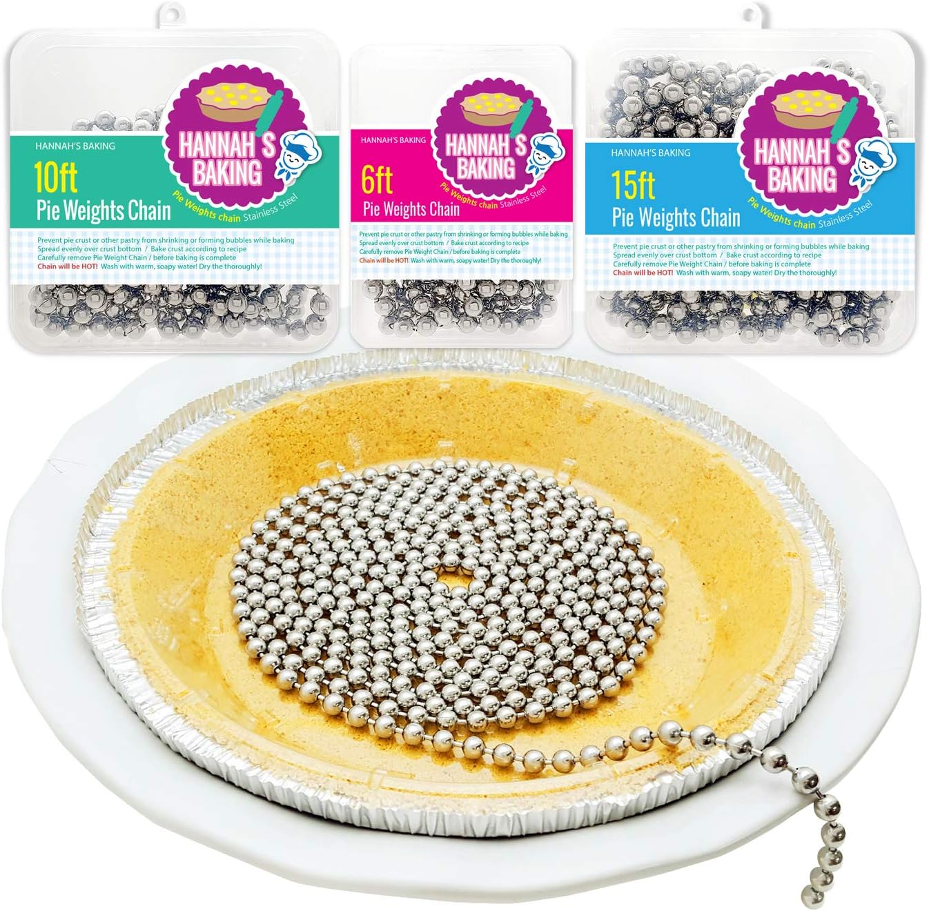 Durable Baking Supplies: Stainless Steel Chain Pie Weights, Reusable and Easy to Clean, Odorless, Sa