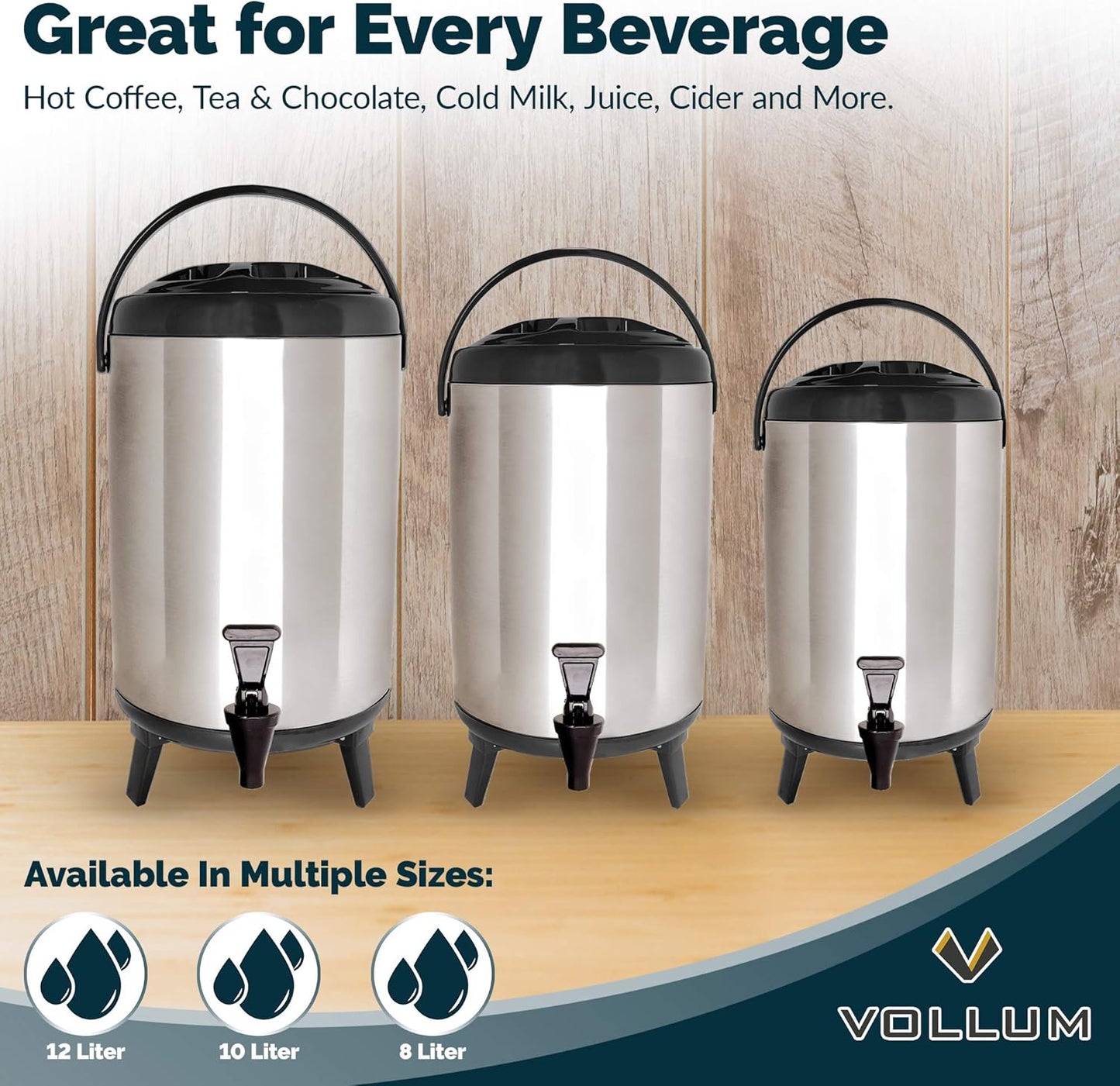 Stainless Steel Insulated Beverage Dispenser – Insulated Thermal Hot and Cold Coffee Carafe – 10 Liter Drink Dispenser with Spigot for Hot Water, Tea & Coffee, Cold Milk, Juice & More BLACK