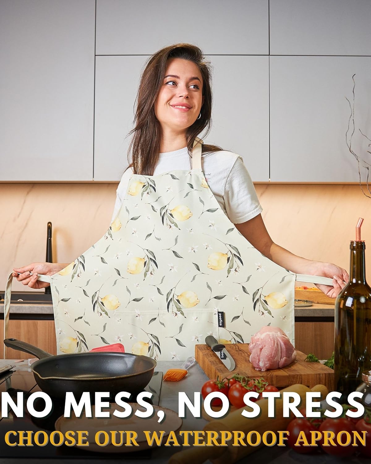 Premium Adjustable Cooking Aprons for Women with Pockets| Poly-Cotton Waterproof Kitchen Apron| Cute Floral Design, Long Ties