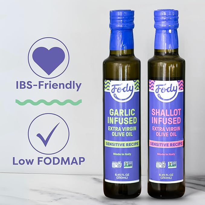 Fody Foods Garlic Infused Extra Virgin Olive Oil, 8.45 Oz, Low FODMAP Certified, Gut & IBS Friendly, Cold-Pressed, Vegan, Non-GMO, Gluten Free, Made in Italy