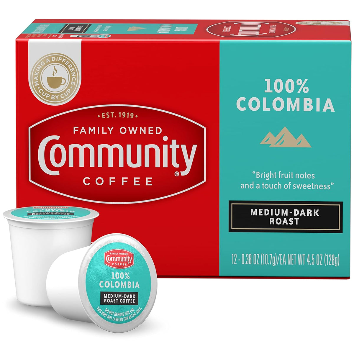 Community Coffee 100% Colombia 12 Count Coffee Pods, Medium-Dark Roast, Compatible with Keurig 2.0 K