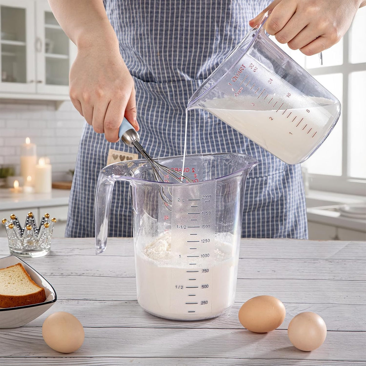 DaYammi Measuring Cups 4-Piece, Unbreakable Food-Grade Plastic Measuring Cup for Dishwasher, 1/2/4/8-Cup Nesting Liquid Measuring Cups for Prepping, Baking, Cooking, Readable Markings, Clear