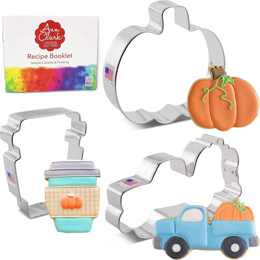 Ann Clark Cookie Cutters Fall Pumpkin Spice Cookie Cutters 3-Pc Set Made in the USA, Pumpkin, Harvest Truck with Pumpkin,