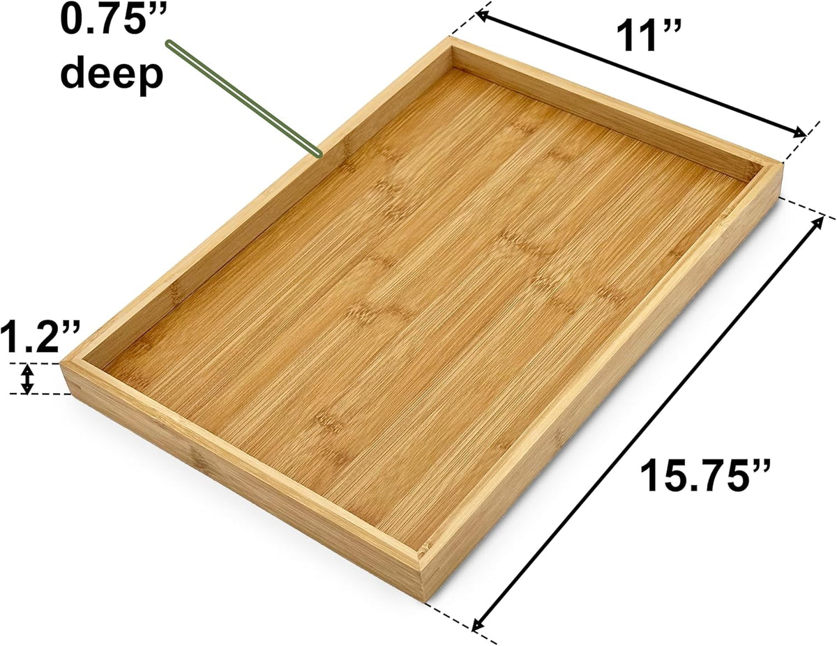 Bam & Boo - Natural Bamboo Serving Tray Modern Rectangular - for Food, Drinks, Decor, Vanity in Home, Kitchen, Bathroom, Coffee Table, Bed(X-Large, 15.75” x 11" x 1.2")