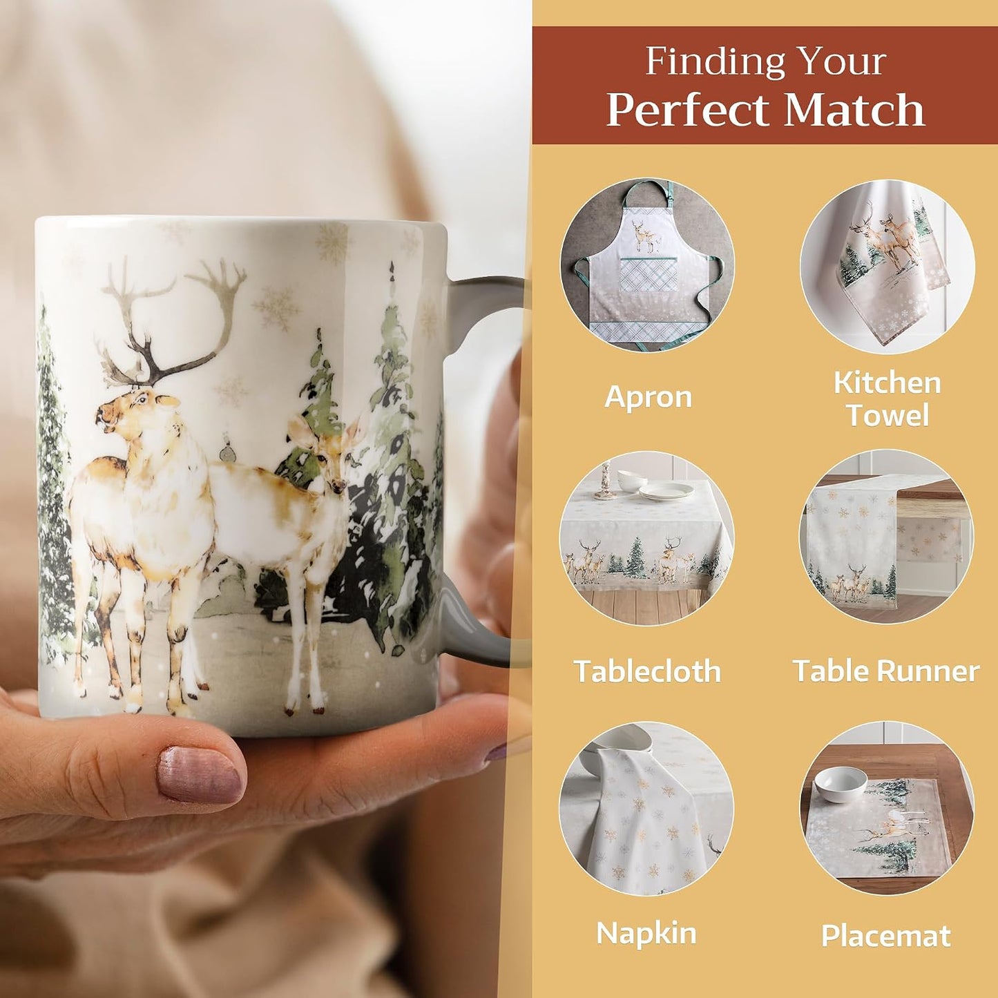 Maison d' Hermine Coffee Mug with Handles Tea Cups (12 Ounce, Pack of 1) | Fine Bone China Coffee Mugs for Hot Beverages Cappuccino Latte Home Hotel Spring Summer -Deer In The Woods - Forest Deer