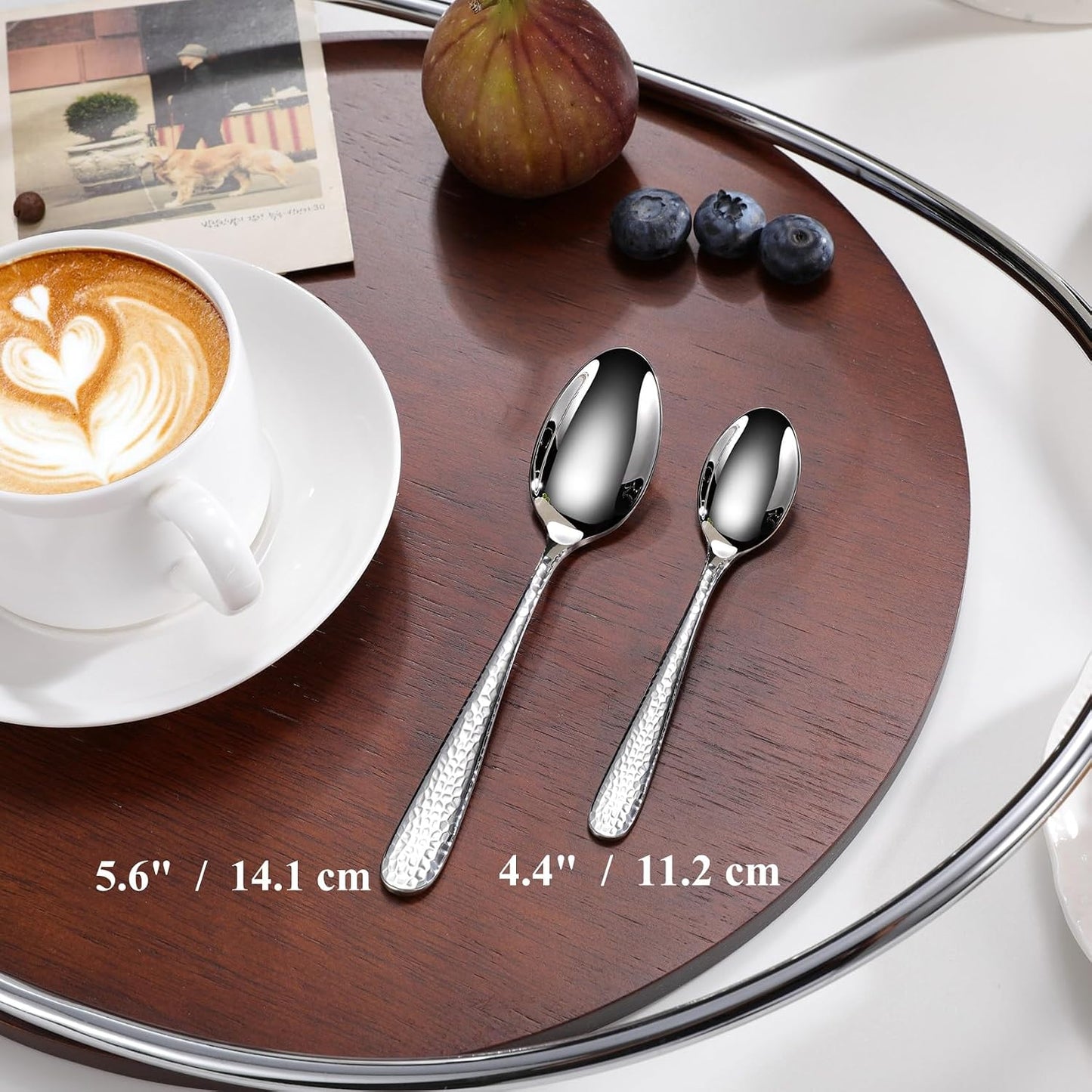 KEAWELL Premium Louise Hammered 6-Pc 4.4-Inch Coffee Spoons (6, 4.4 inches) | 18/10 Stainless Steel Demitasse Espresso Spoons; Hammered Design; Mini Coffee Spoons; Bright Mirror Polish; Dishwasher Safe