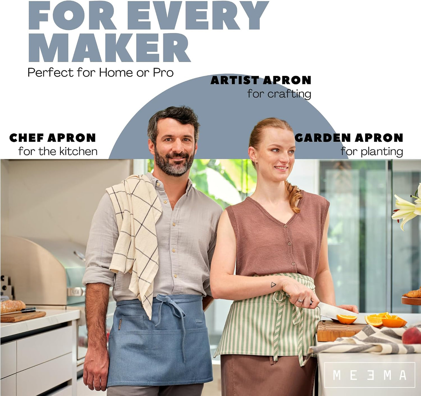 Chef Waist Aprons for Women with Pockets, Adjustable Cooking Aprons
