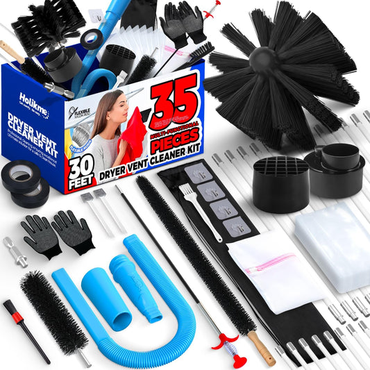 Holikme Dryer Vent Cleaner Kit, Include 30Feet Dryer Vent Cleaning Brush, Dryer Lint Vacuum Attachment, Lint Brush & Dryer