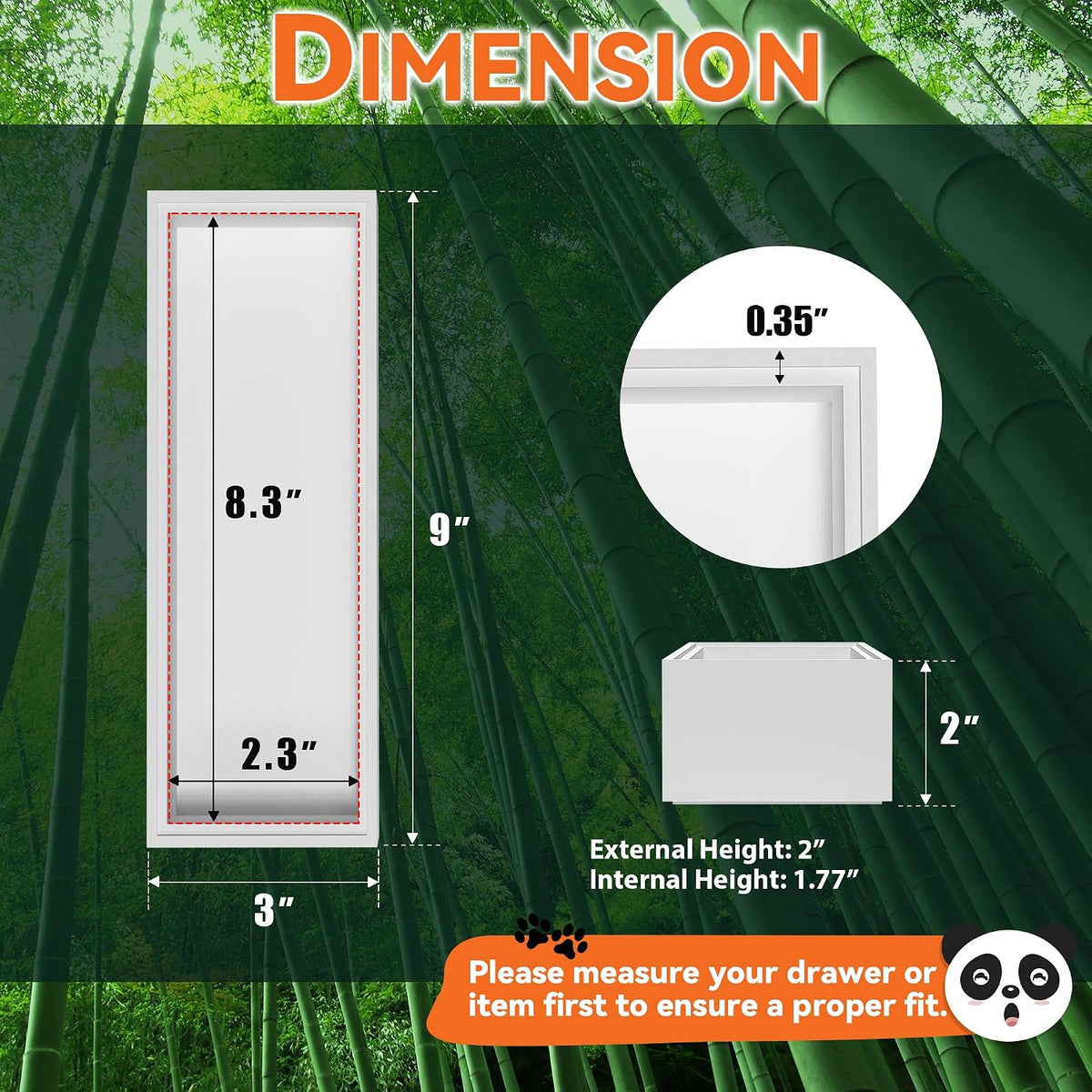 Lixple Bamboo Kitchen Drawer Organizer, 2 Pack, 9" x 3" x 2", White