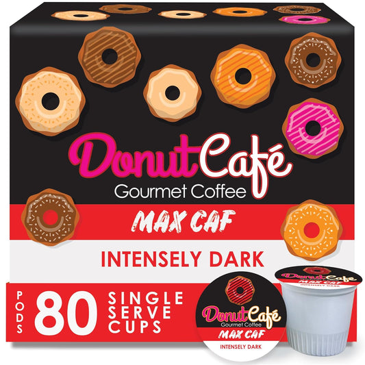 Donut Café Max Caf - Bold & Powerful High Caffeine Intensely Dark Roast Coffee Pods – For Keurig K Cup Brewers – Certified