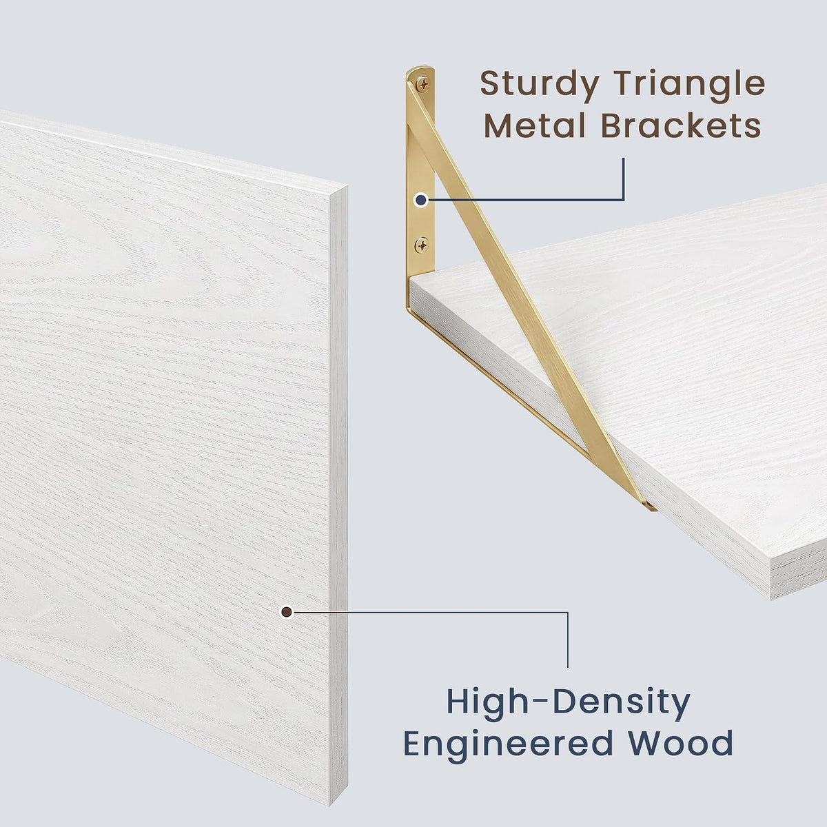 Dreamland Wall Mounted Floating Shelves Set of 2, 36x12, White&amp;Gold