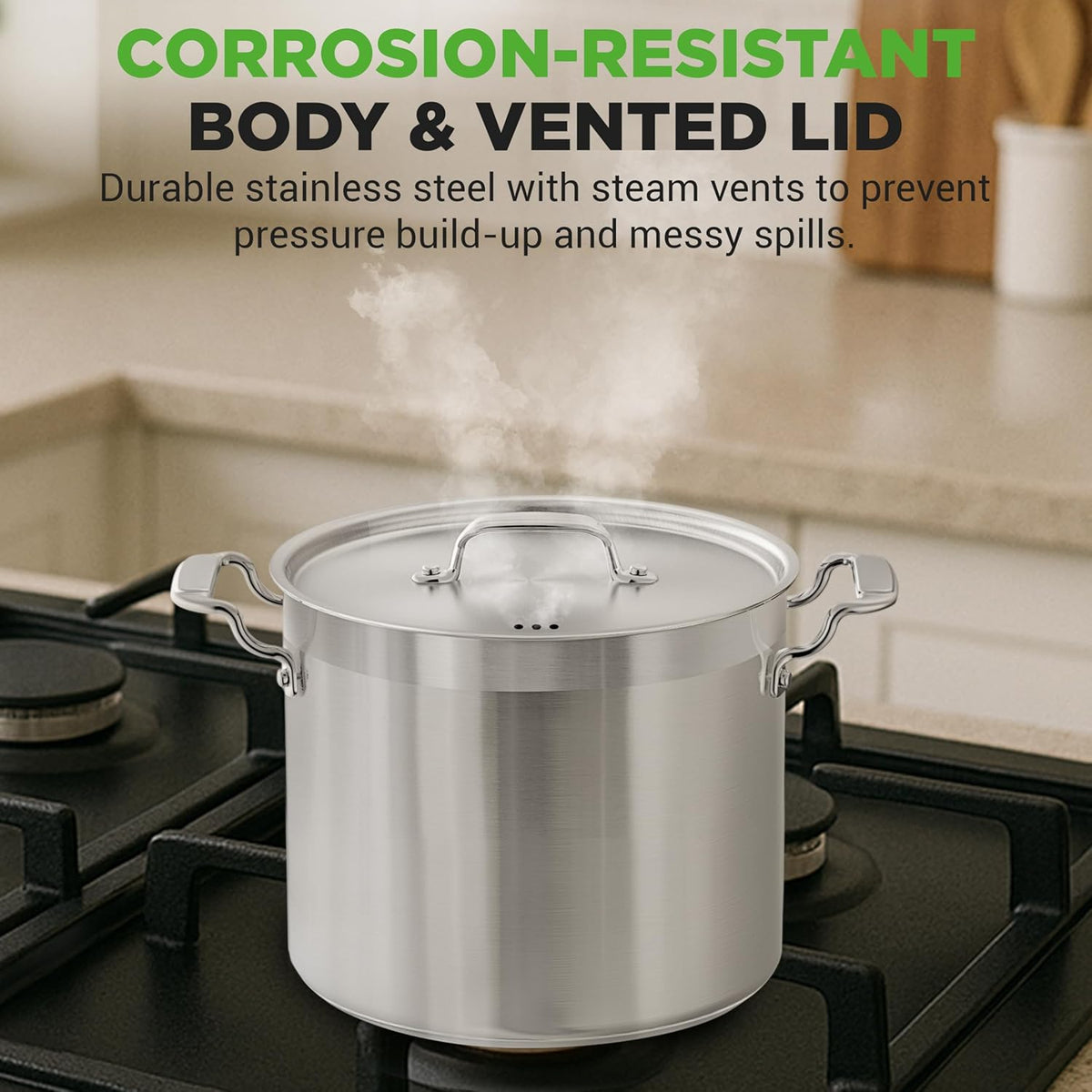 NutriChef 12-Quart Stainless Steel Stockpot with Stainless Steel Lid - 18/8 Food Grade Heavy Duty Large Stock Pot for Stew & Soup, Works w/Induction