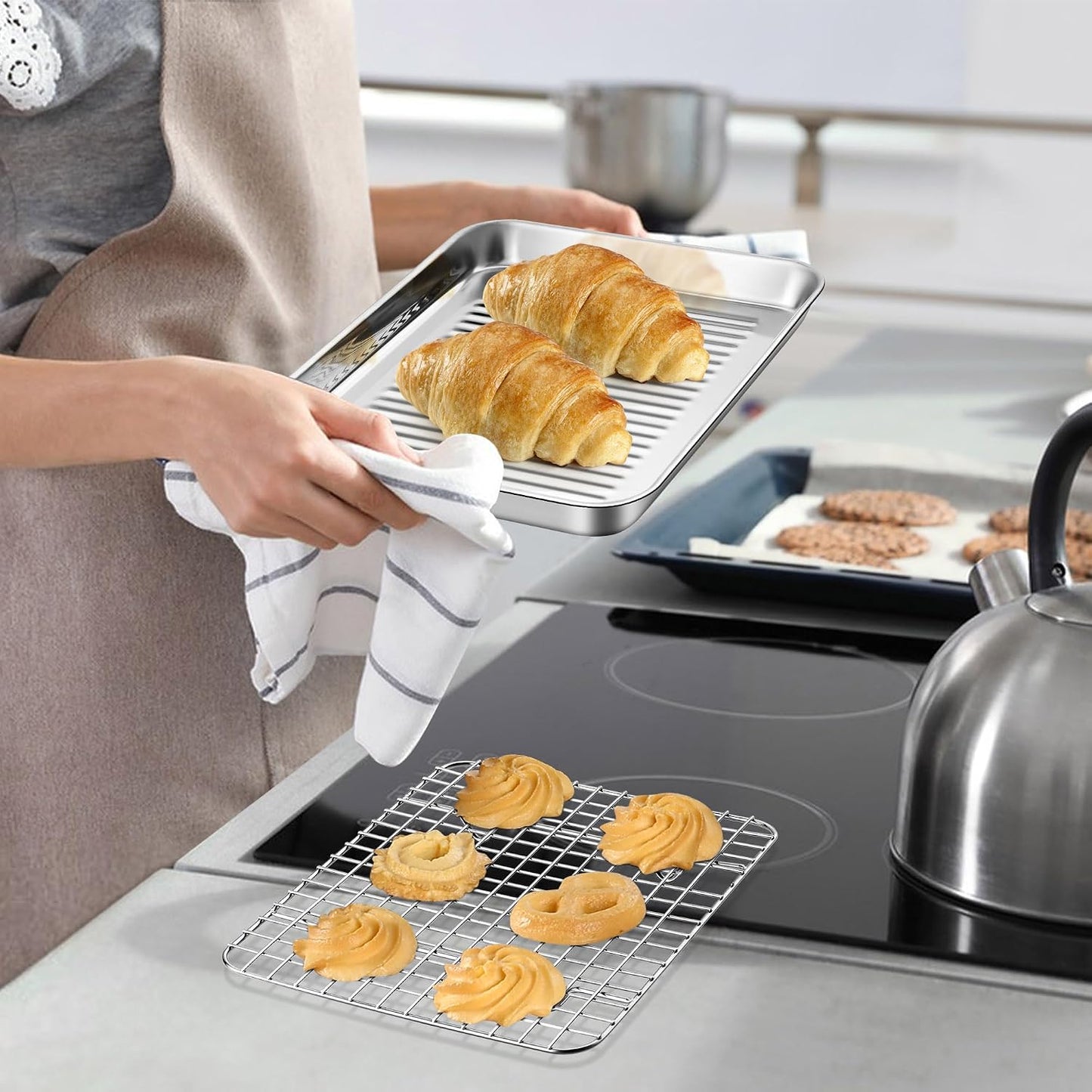 TeamFar Toaster Oven Pan with Rack, Stainless Steel 10.5 Inch Baking Tray