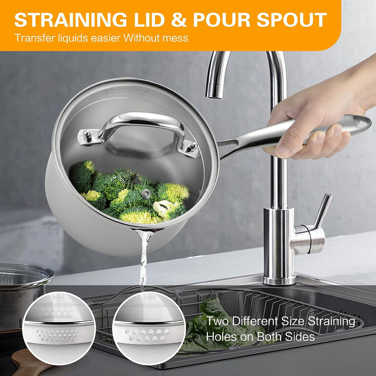 Stainless Steel Saucepan with Glass Lid, 3.5 Quart Multipurpose Sauce Pan, Sauce Pot - for Easy Pour with Ergonomic Handle