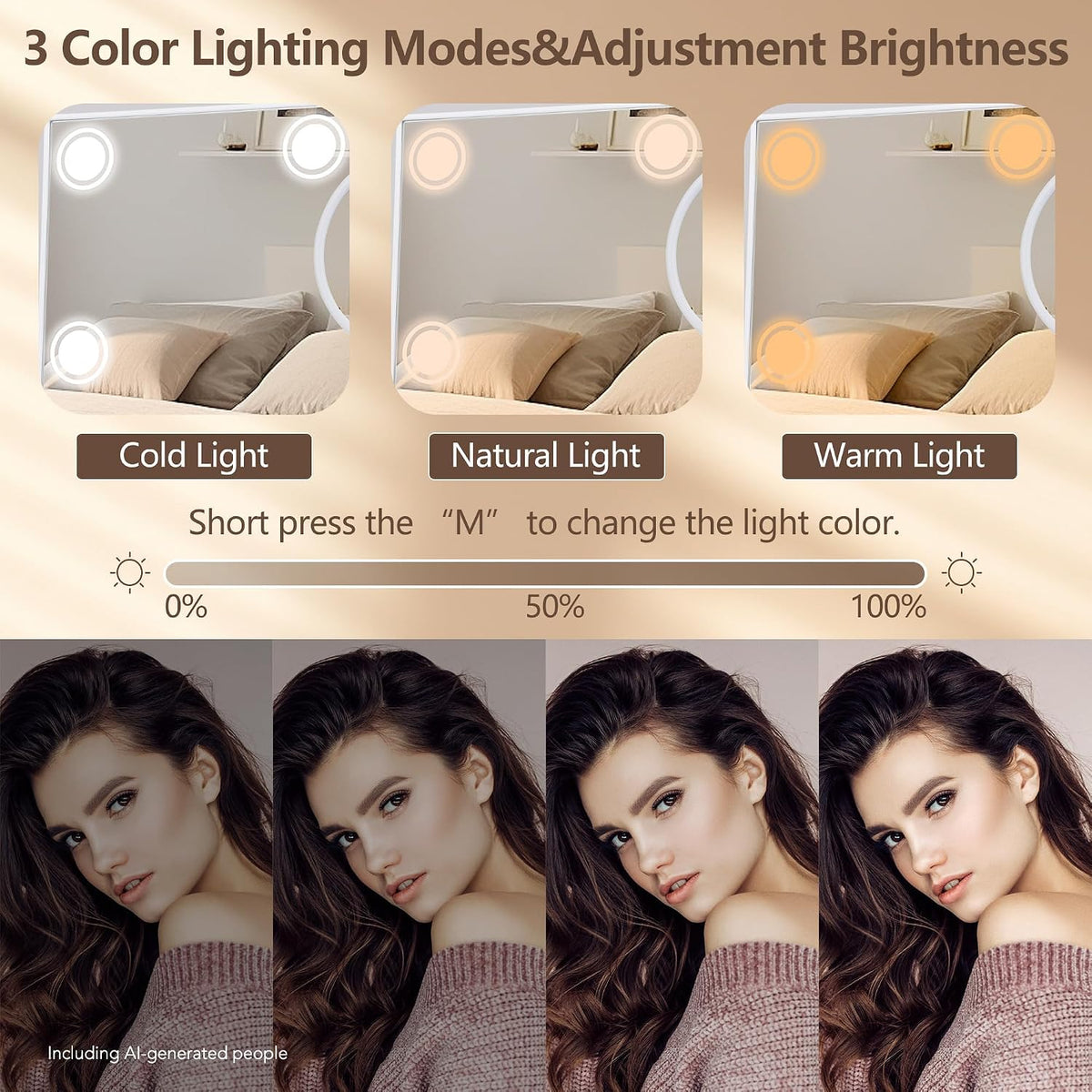 Lighted Makeup Mirror with 9 Bulbs, White 14.05" x 12"