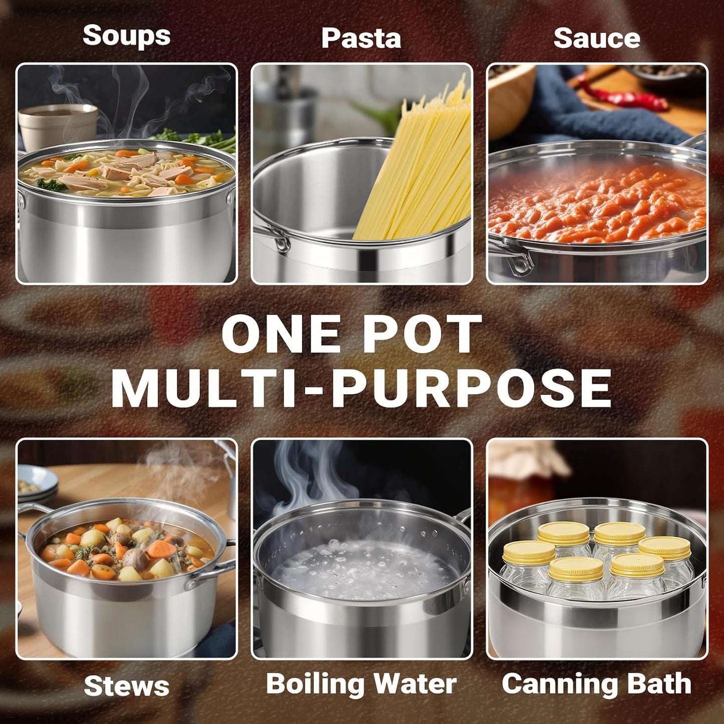 Kirecoo 8 Quart Stainless Steel Induction Stock Pot with Visible Lid | Heavy Duty, Even Heat, Thick Nonstick Base, Deep