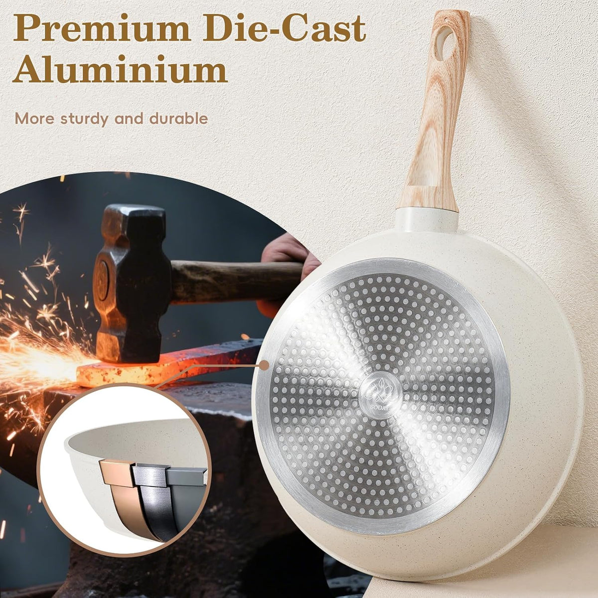 17 Pcs Pots and Pans Set Non stick，Cookware Sets White Granite Induction Cookware, Non-toxic Healthy Non Stick Kitchen Cooking Set with Frying Pans Set, Saucepans (PFAS, PFOA, PFOS Free) White