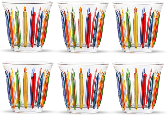MHW-3BOMBER Coffee Glasses of 6 Drinking Glasses 8.1OZ Colored Painted Latte Glasses for Espresso, Whiskey, Vodka, Spirits &