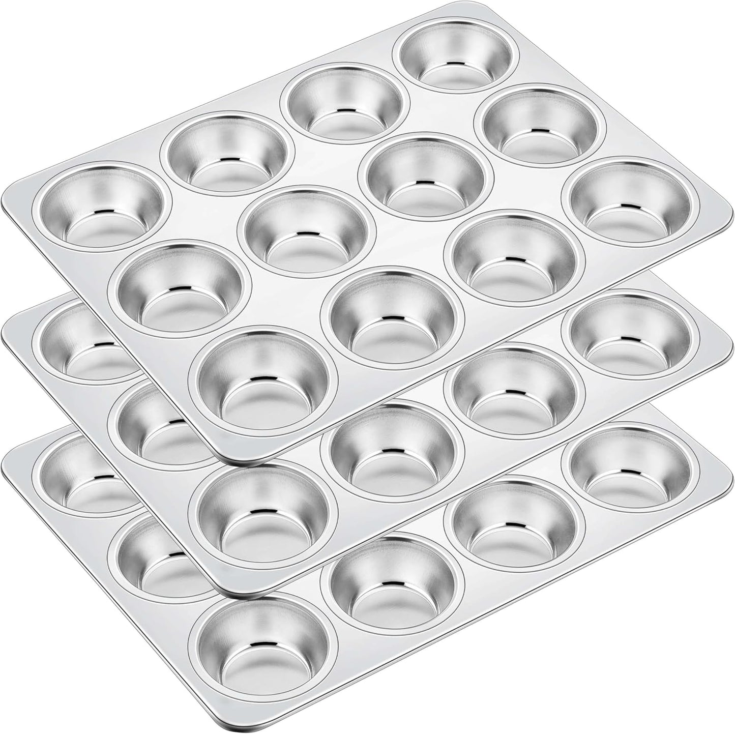 Homikit 3 Pack Muffin Pan, Stainless Steel Cupcake Tin with 12 Cups Regular Size, 13.8" x 10.4" Nons