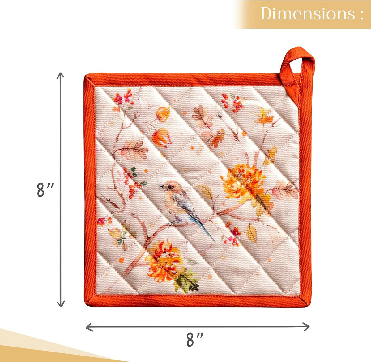 Maison d' Hermine Pot Holders 100% Cotton Heat Resistant Potholders 8" x 8" Hot Pads with Loop BBQ, Cooking, Baking, Grilling, Kitchen, Handling Hot Pans (Pack of 1, Kelim - Prairie)