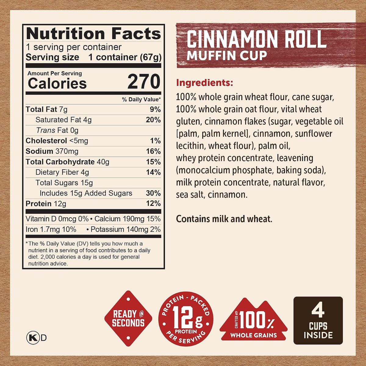 Kodiak Cakes Minute Muffin Cup Variety Pack - 100% Whole Grains