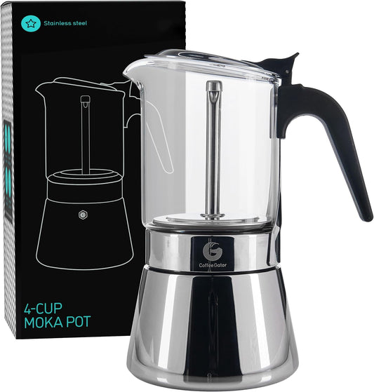 Coffee Gator 4 Cup Moka Pot, 6.7oz Stovetop Espresso Maker