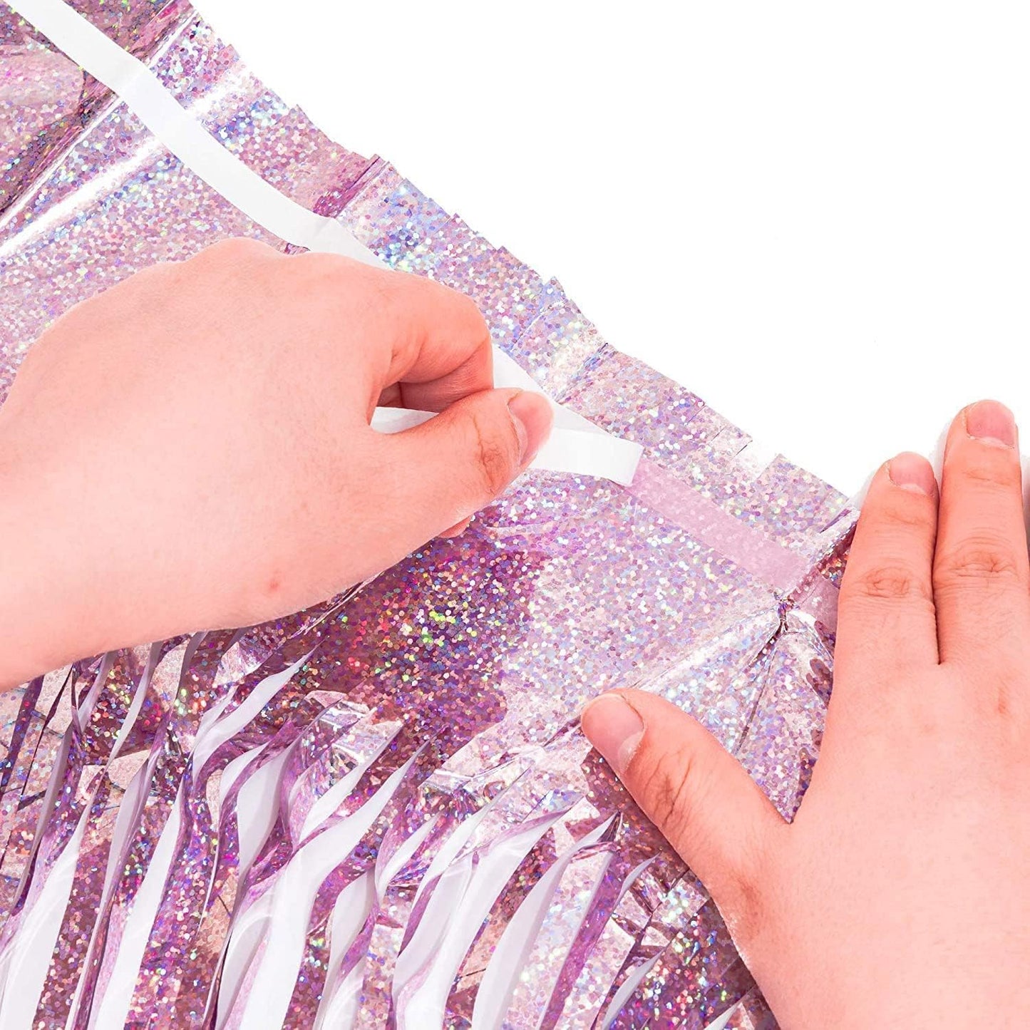 BRAVESHINE Party Streamers Backdrop | Tinsel Foil Fringe Curtains | 1 Purple 1 Pink | 3.2x8.2ft | for Valentines/Hunters/Girls/Women/Birthday/Engagement/Bridal Shower/Bachelorette Decorations