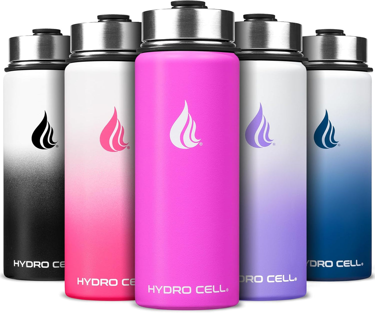 HYDRO CELL Stainless Steel Insulated Water Bottle with Straw - For Cold &amp; Hot Drinks - Metal Vacuum Flask with Screw Cap and Modern Leakproof Sport Thermos for Adults (Fuchsia 18oz)