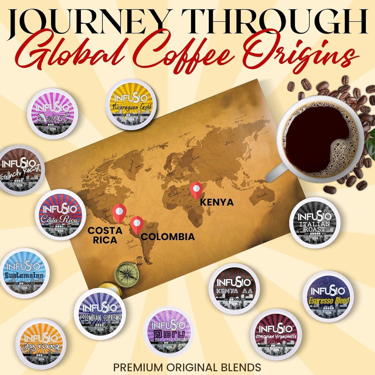 InfuSio City Roast, World Origins Single Pack Coffee Pods, Medium Roast Coffee, 96 Count, Keurig K-Cup Compatible