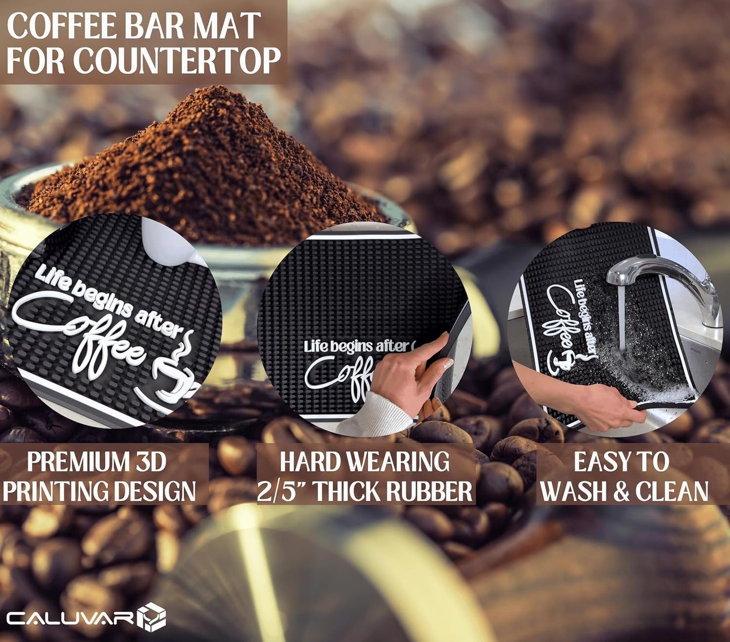 Life Begins After Coffee Silicone Bar Mat 18x12 in, Funny Mom Gift, Coffee Lover Gift for Women and Men, Non-Slip Espresso Machine Mat, Coffee Bar Station Decor, Hostess Gift