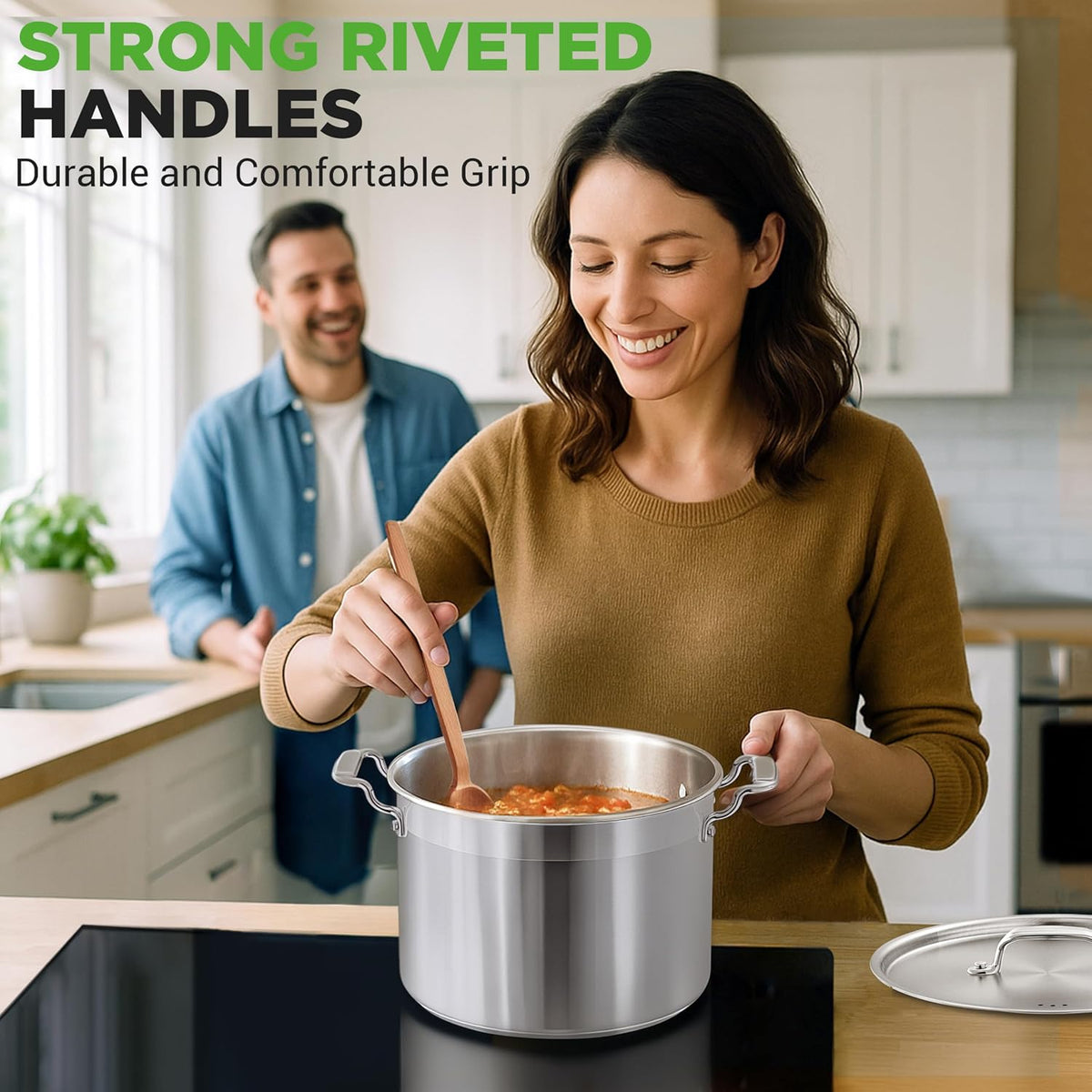 NutriChef 8 Qt Heavy-Duty Stockpot with Stainless Steel Lid - Induction Compatible Cooking Pot, Ideal for Soups and Stews