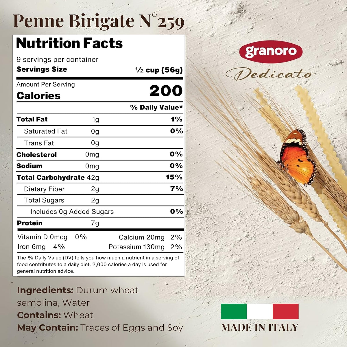 Granoro Dedicato Penne BIrigate (Double Ridged) #259 - Authentic Italian Pasta, Made from 100% Puglia Durum Wheat Semolina, Bronze Die, Non-GMO, Vegan, 1 lb Bags (Pack of 3)