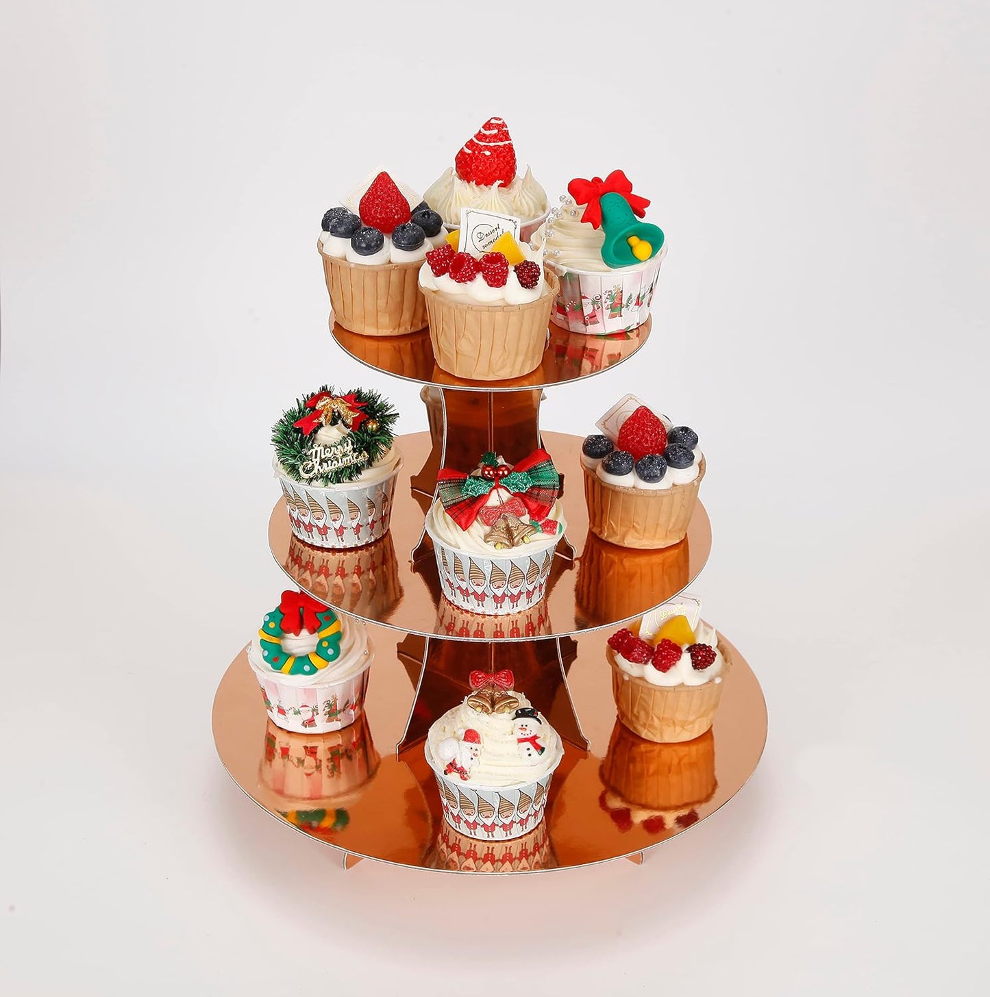 3-Tier Cupcake Stand, Rose Gold Cardboard Cake Stand holder, Tiered DIY Cupcake Stand Tower for Dess