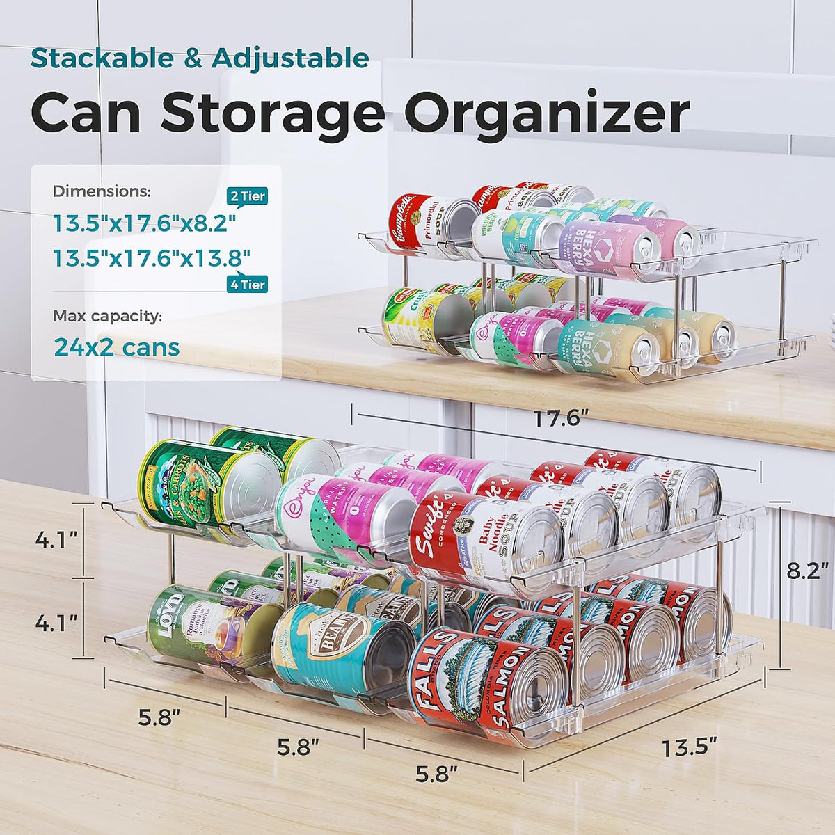 Can Organizer for Pantry, 3 Tiers Can Storage Rack, up to 36 Cans Food Holders for Fridge, Cabinet and Pantry Organization