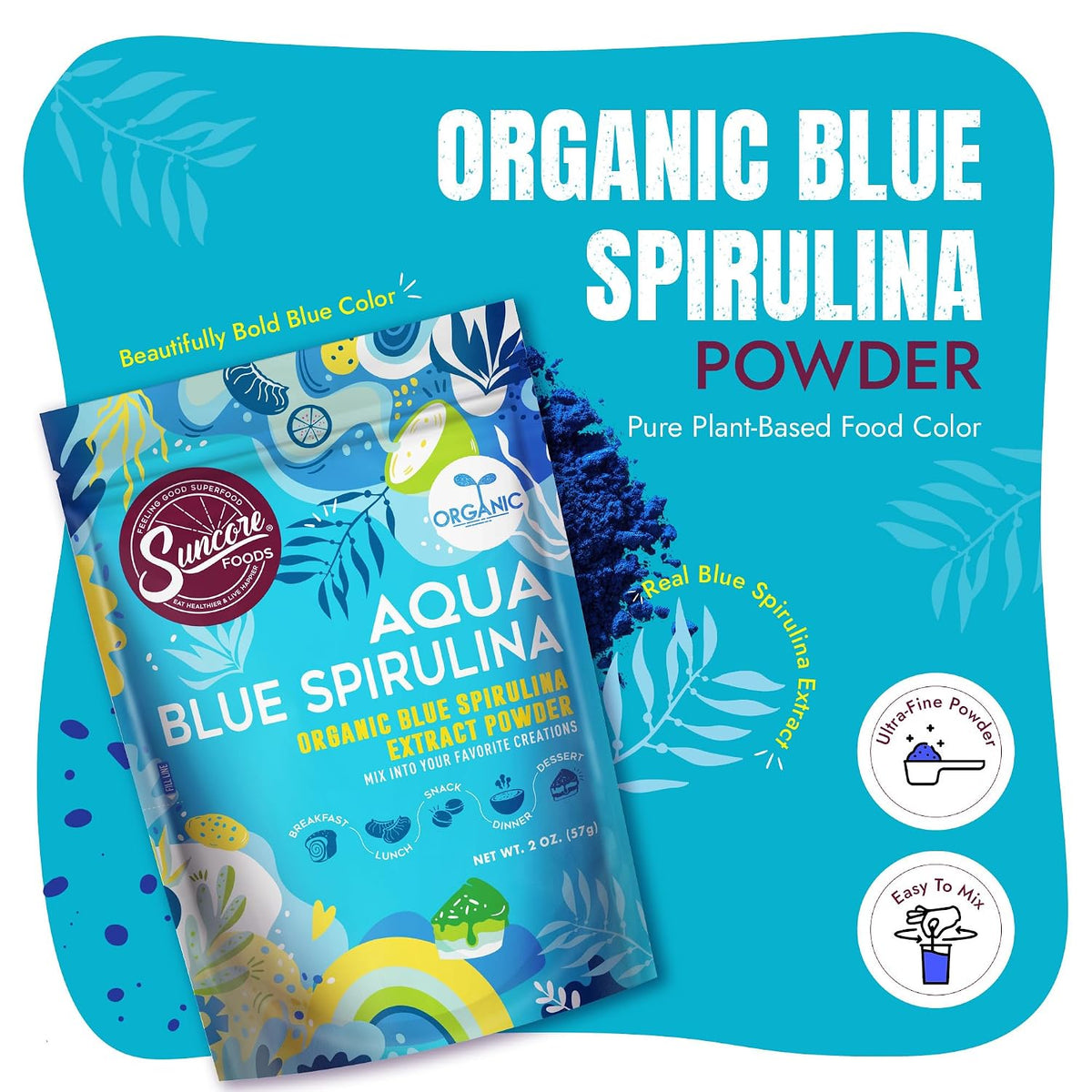 Suncore Foods Organic Blue Spirulina Powder 2 oz