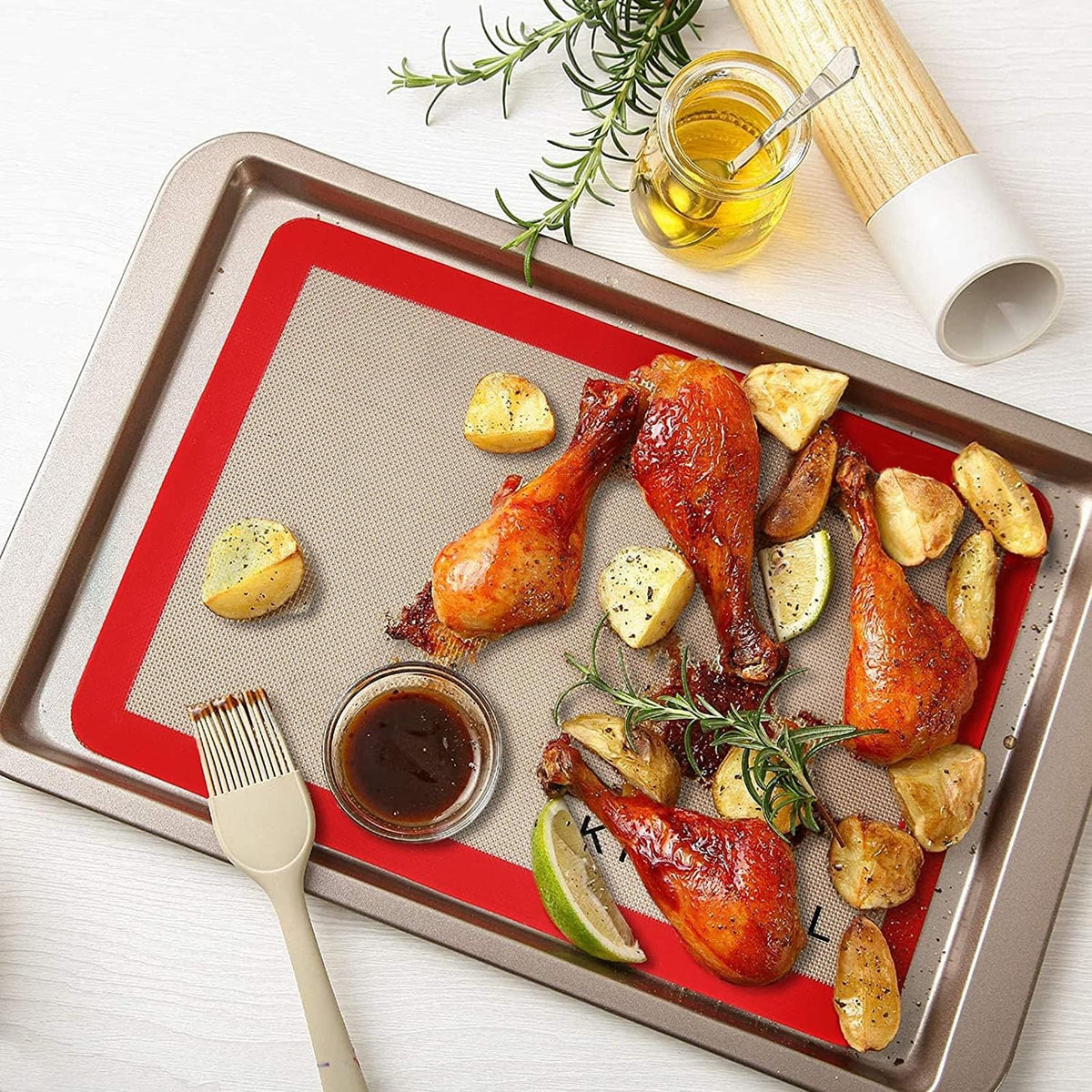 Silicone Baking Mats Set of 3, Non-Stick Reusable BPA-Free Oven Liners | Non Slip Silicone Baking Sheet for Cookies, Macarons, Bread and Pastry, Dishwasher Safe, 11.6'' x 8.5''(Quarter)