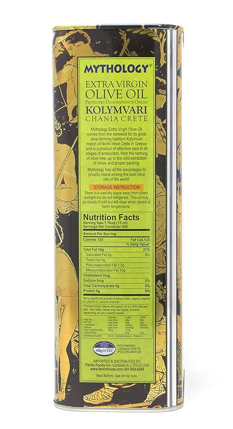 Mythology Greek Olive Oil From Greece, Cold Pressed Extra Virgin Olive Oil, Certified PDO Kolymvari Chania Crete, 3 Liter