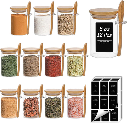 ComSaf Spice Jars with Spoons 8 oz 12 Pack