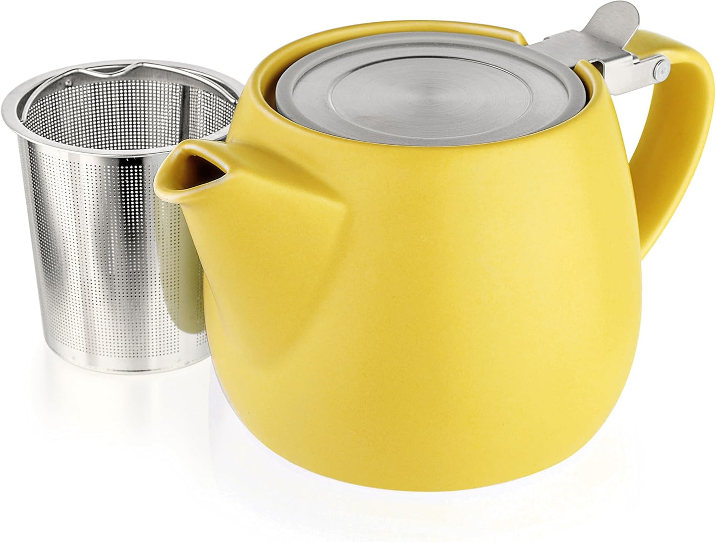 Tealyra - Pluto Porcelain Small Teapot Yellow - 18.2-ounce (1-2 cups) - Matte Finish - Stainless Ste